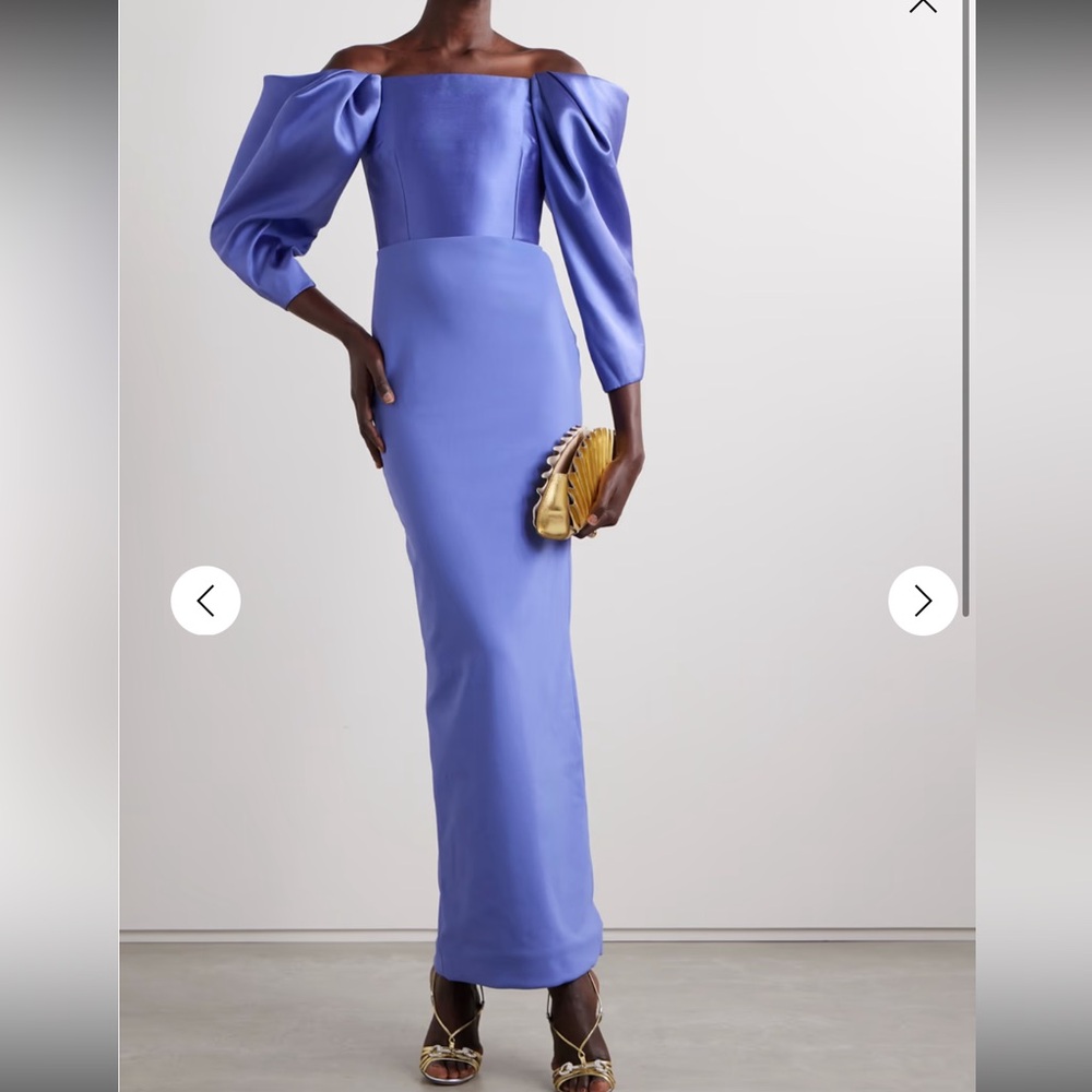 Solace London Melina off-the-shoulder crepe and satin twill gown